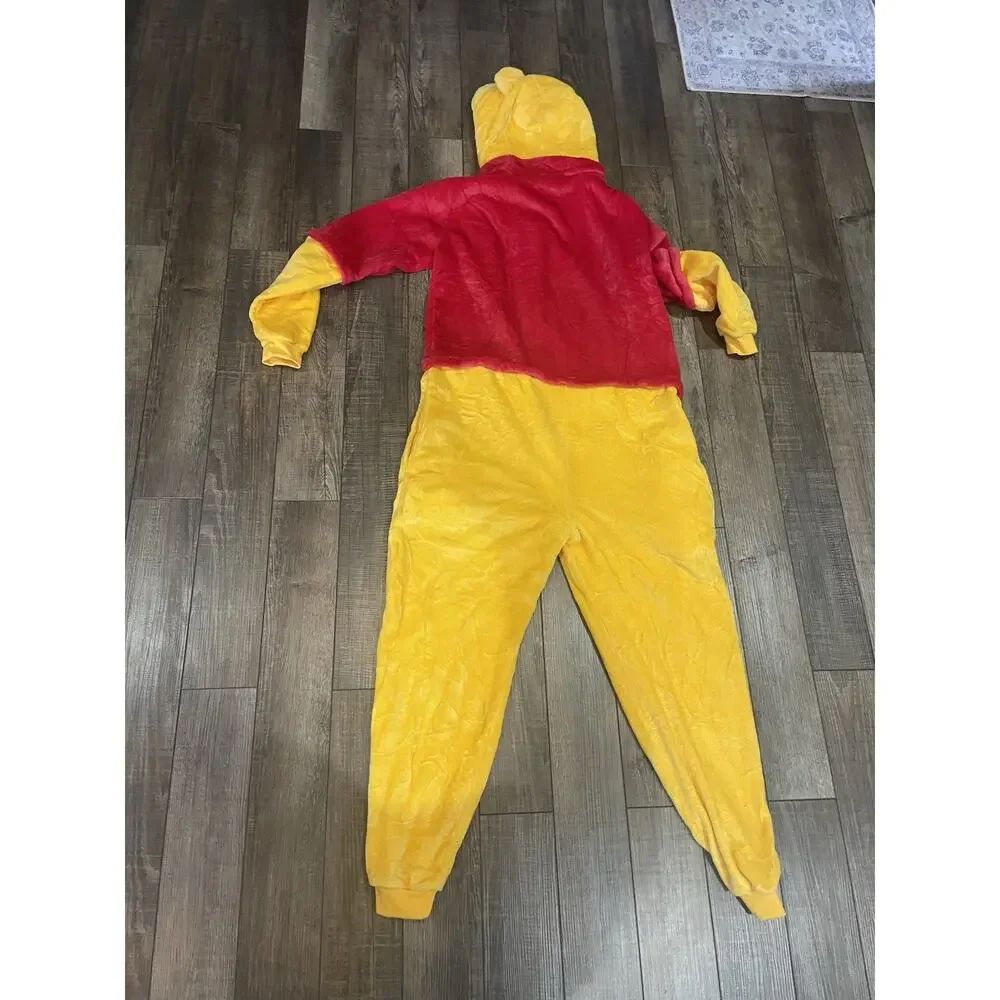Winnie The Pooh Bear Adult One Piece Hooded Fleece Plush Costume Union Suit Sz L